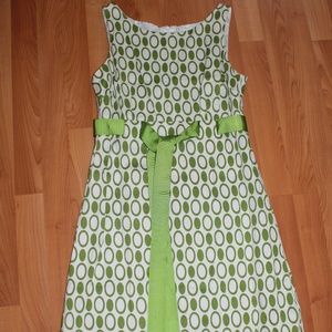 Dressbarn Sleeveless Dress W/Belt Sz 4 White Green